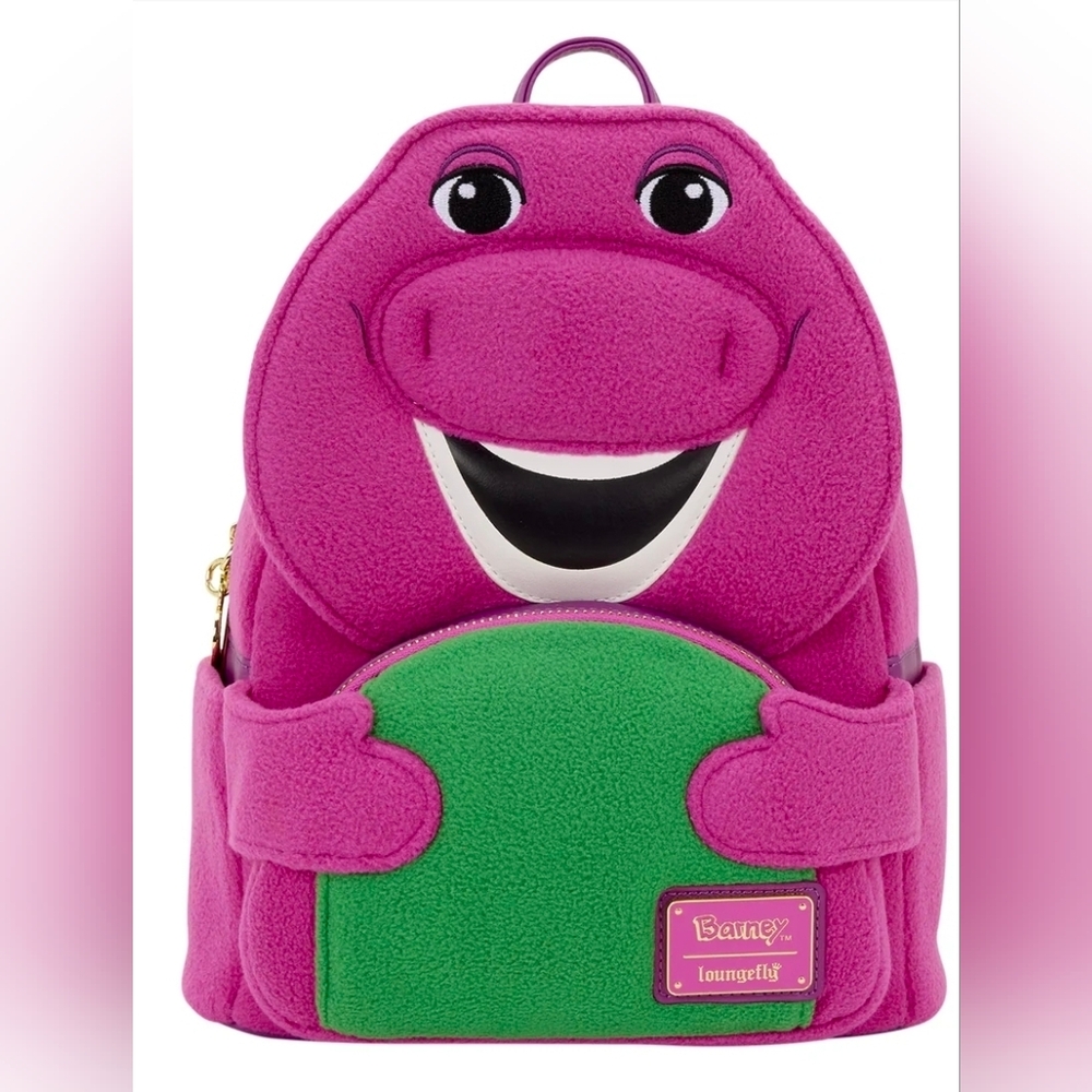 Loungefly Mattel Barney Cosplay Fuzzy Mini Backpack NWT 90s Nostalgia Purple